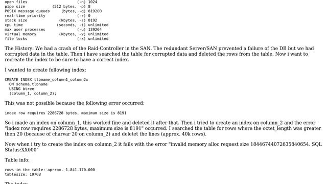 Databases: create index - invalid memory alloc request size смотреть онлайн