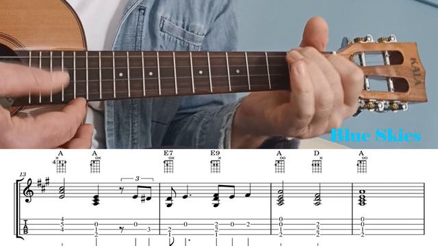 Blue Skies - fingerstyle ukulele tutorial (with TABS) смотреть онлайн