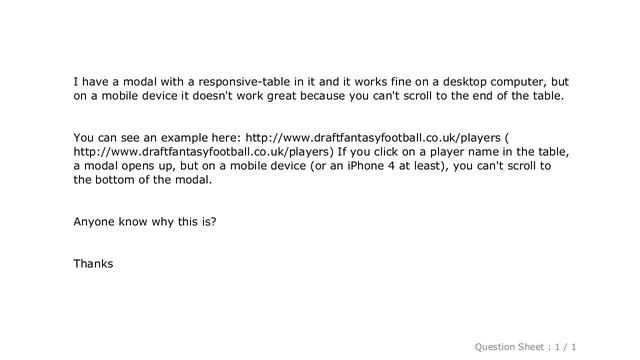 HTML : Twitter Bootstrap 3 responsive table in modal doesn't scroll down on mobile смотреть онлайн