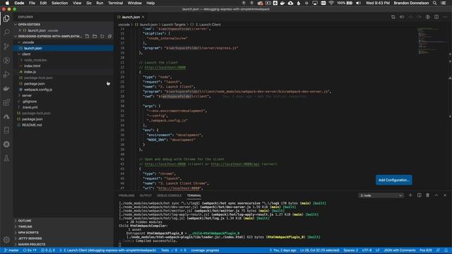 Debugging an Express Server & Simple Client using Webpack смотреть онлайн