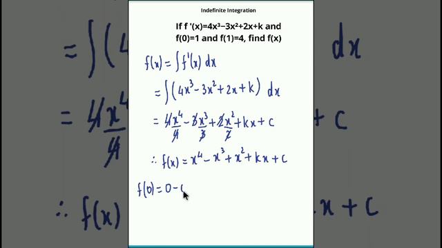 If f '(x) = 4x³−3x²+2x+k and f(0) = 1 and f(1) = 4, find f(x) смотреть онлайн