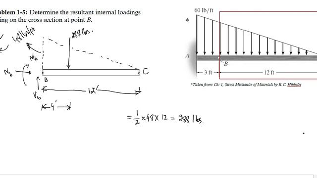 Problem 1-5 Resultant internal loadings at point B, Mechanics of Materials смотреть онлайн