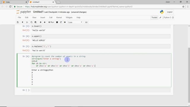 Working on Strings in Python | Program to count no. of vowels | Python Tutorial in Hindi смотреть онлайн