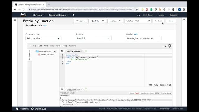 Ruby on AWS Lambda. First impression and short tutorial смотреть онлайн