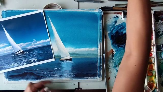 Рисуем яхту акварелью. смотреть онлайн