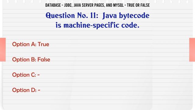 MCQ Questions JDBC, Java Server Pages, and MySQL - True or False with Answers смотреть онлайн
