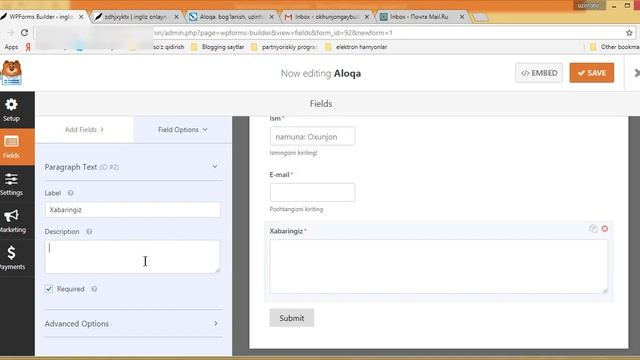 WordPress sayt aloqa, bog'lanish formasini plagin orqali tayyorlash смотреть онлайн