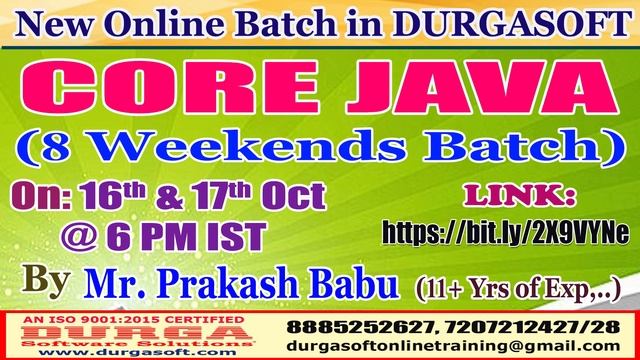 CORE JAVA (8 Weekends Batch) Online Training @ DURGASOFT смотреть онлайн