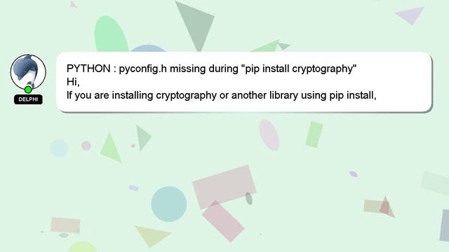 PYTHON : pyconfig.h missing during "pip install cryptography" смотреть онлайн