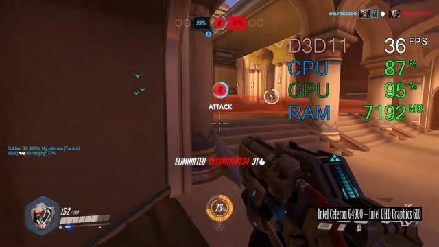 Intel UHD Graphics 610 -- Intel Celeron G4900 -- Overwatch FPS Test смотреть онлайн
