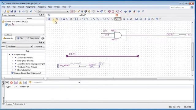 Работа с шинами в схемном редакторе Quartus 2