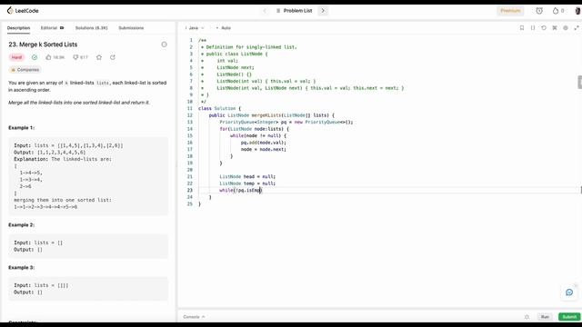 Amazon/Google/Microsoft On-site interview Question | Merge k Sorted Lists | PriorityQueue | Java смотреть онлайн