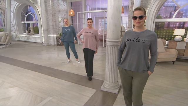 AnyBody Loungewear Cozy Knit Inspirational Message Top on QVC смотреть онлайн
