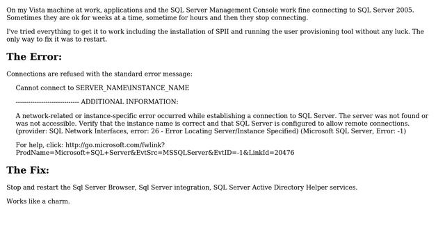 DevOps & SysAdmins: Fix: Connections to SQL Server 2005 on Windows Vista suddenly stop working смотреть онлайн