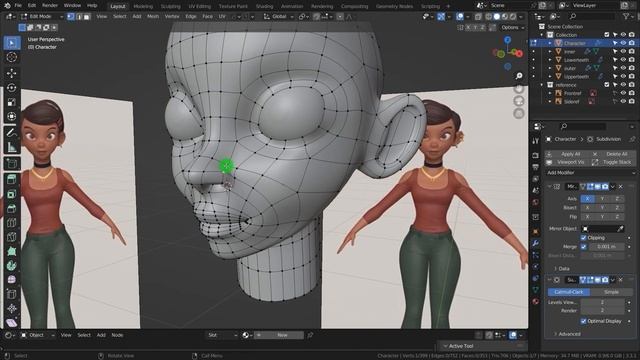 Создание персонажа в Blender. Моделим нос и веки. Часть 8. смотреть онлайн