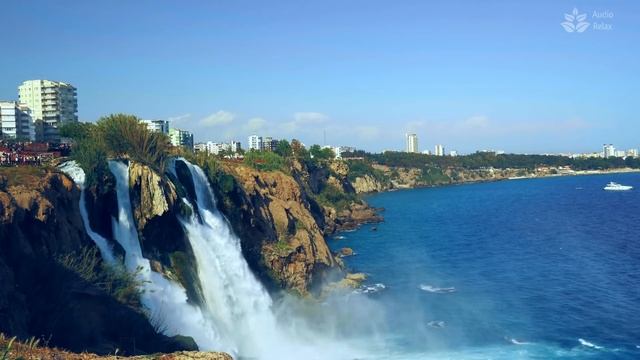 Strong Huge Waterfall flowing into sea (10 hours) White noise for sleeping. смотреть онлайн