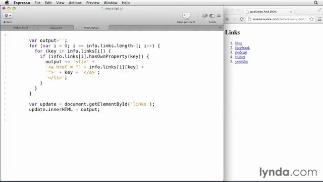 Использование jQuery для парсинга данных JSON смотреть онлайн