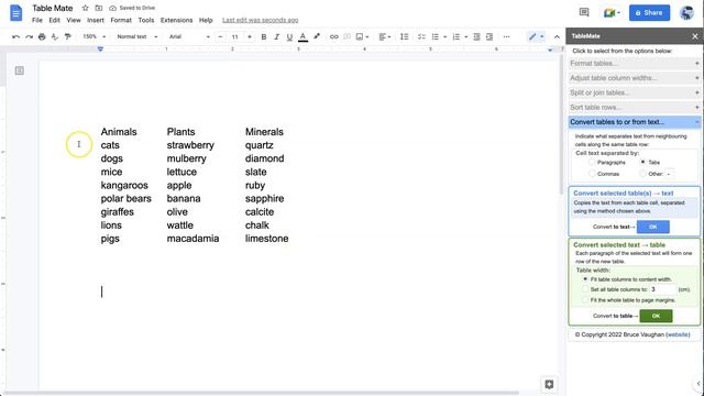 Google Docs – Convert Tables To Text Or Text To Tables