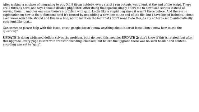 DevOps & SysAdmins: php 5.4.8 outputs junk after at the end of the script смотреть онлайн