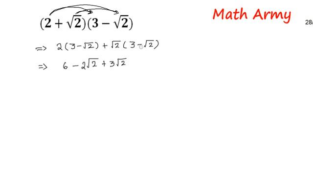 Solve (2+√2)(3-√2)