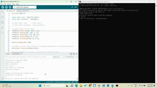 ESP32 (Server) communicates with Python (Client) using TCP protocol смотреть онлайн