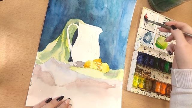 Рисунок акварельного натюрморта в смешанной технике (акварель + ручка) смотреть онлайн