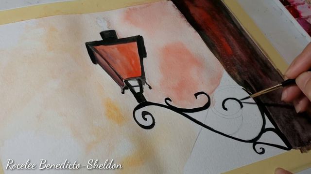 HOW TO PAINT STREET OLD POST LANTERN IN WATERCOLOR | TIMELAPSE смотреть онлайн