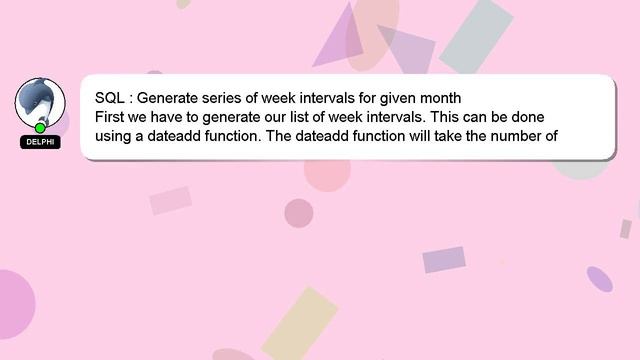 SQL : Generate series of week intervals for given month смотреть онлайн
