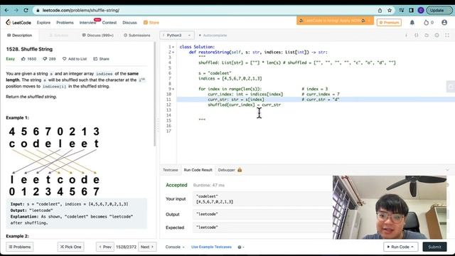 Leetcode Python - Easy - Shuffle Strings (Linear - Single Pointer Iteration) смотреть онлайн