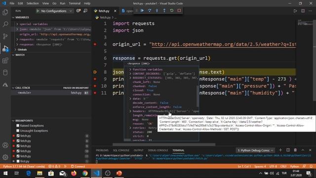 Python Projeleri 1 - 2/2 Hava Durumu Uygulamasının Debug Mode ile İncelenmesi (JSON Encode-Decode) смотреть онлайн
