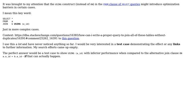 Databases: USING construct in JOIN clause can introduce optimization barriers in certain cases? смотреть онлайн