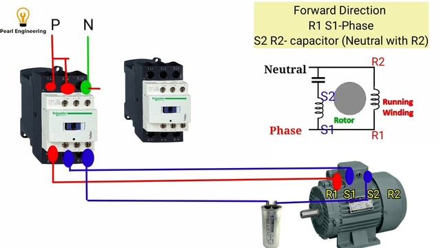 1 phase motor reverse forward using contactors | 1 phase motor direction change with contactors | смотреть онлайн