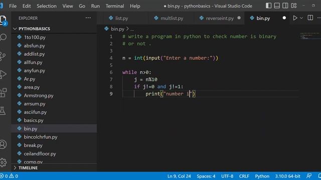 write a program in python to check the number is binary or not. смотреть онлайн