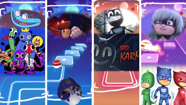 Rainbow Friends 🆚 Sonic Exe 🆚 Cartoon Cat 🆚 Pj Masks | Tiles Hop Game смотреть онлайн