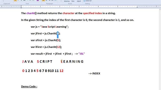 STRINGS CHARAT METHOD IN JAVASCRIPT DEMO смотреть онлайн