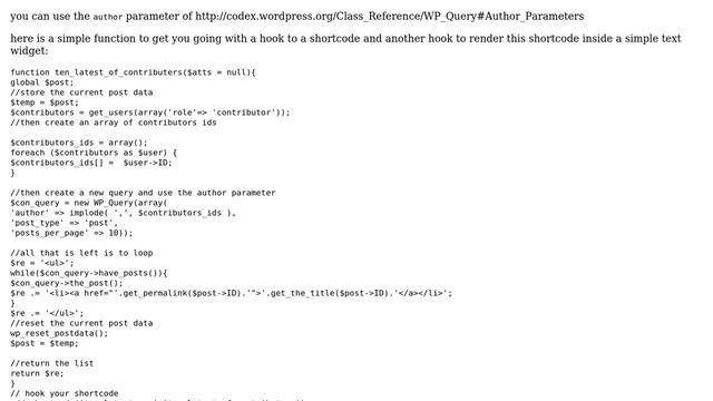 Wordpress: Show 10 latest posts only from users with contributors role смотреть онлайн
