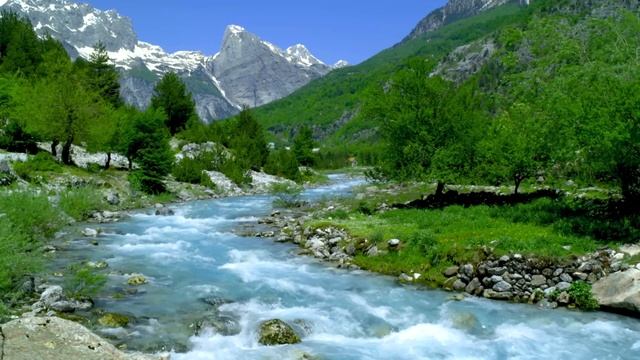 4k Mountain River Flowing In Albania Theth. Relaxing River, White Noise, Nature Sounds For Sleeping