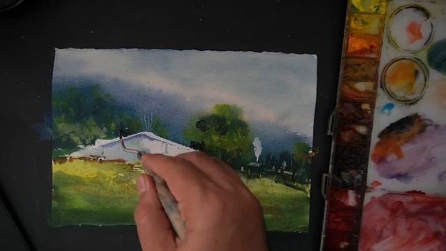Watercolor painting tutorial - village scene смотреть онлайн