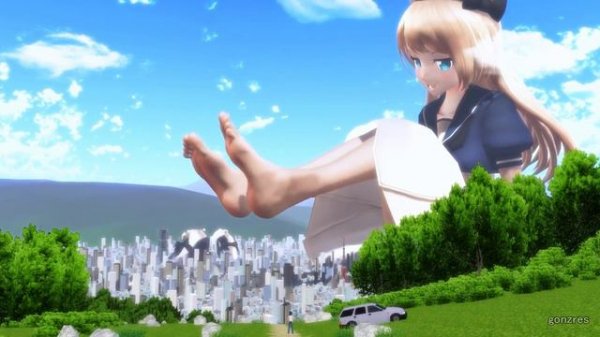 Mmd giantess | giant girl chill on city | giant feet crush city