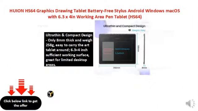 HUION HS64 Graphics Drawing Tablet Battery-Free Stylus Android Windows macOS смотреть онлайн