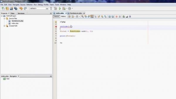 NetBeans PHP Tutorial - Functions, methods, includes and classes #5