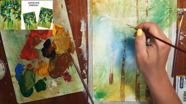 Как нарисовать лес. Нарисуем сосну. Рисуем пейзаж гуашью. Сосновая роща красками. смотреть онлайн