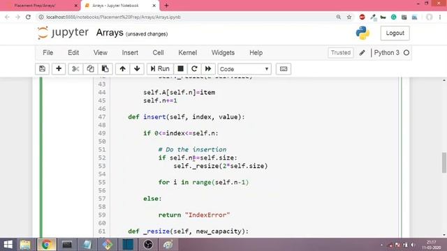 Dynamic Array Implementation in Python Part 5 | Insertion at given index position смотреть онлайн