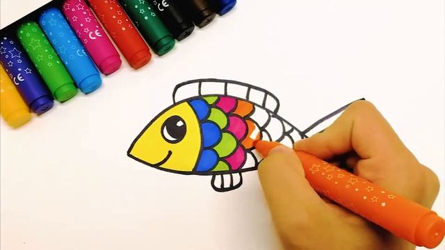 Как просто нарисовать разноцветную рыбку / учим цвета смотреть онлайн
