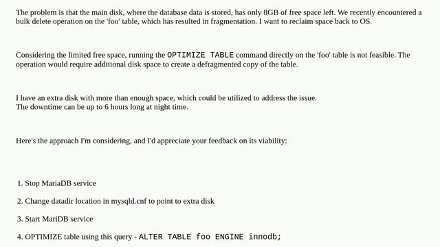 Dba: Reclaiming Disk Space for MariaDB Table смотреть онлайн