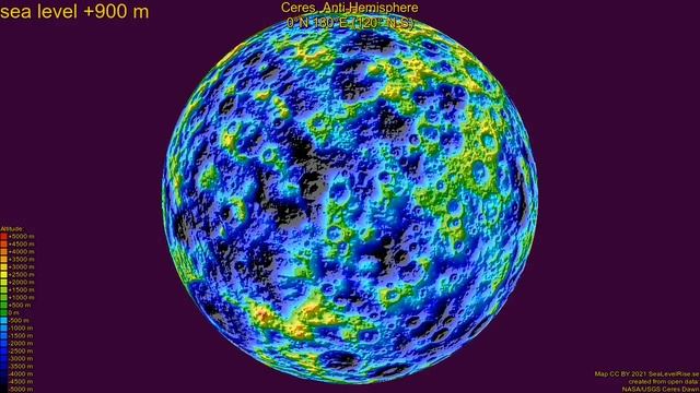 Ceres, Anti Hemisphere, fictional sea level change 10000 - -8000 m, fast смотреть онлайн
