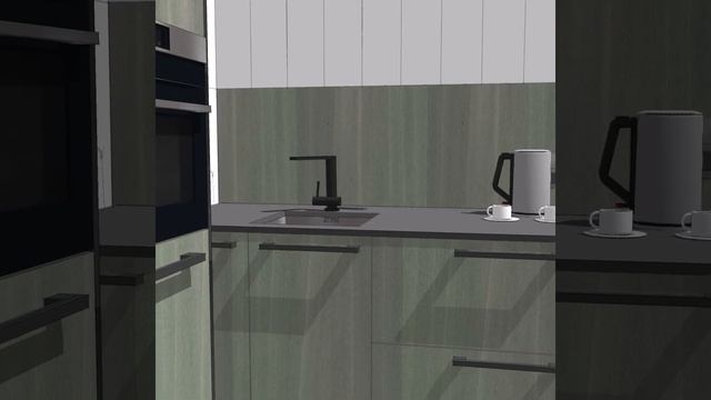 Кухня. Современный лофт. Посудомоечная в колонне и вытяжка в столешнице. смотреть онлайн