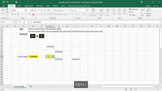 Excel Shortcut - Inserts Current Date in the selected cell смотреть онлайн