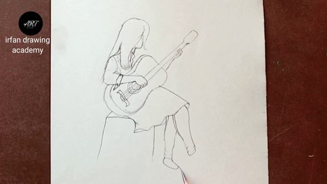 a girl playing guitar sketch ll Tutorial for beginners drawing ll how to draw a girl with guitar ll смотреть онлайн