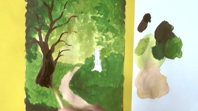 Как нарисовать КРАСИВЫЙ ПЕЙЗАЖ гуашью | Уроки рисования | Art School смотреть онлайн